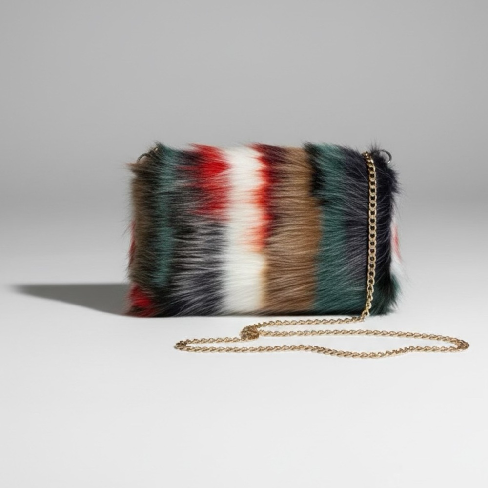 Chic Multicolor Faux Fur Mini Bag with Chain Strap